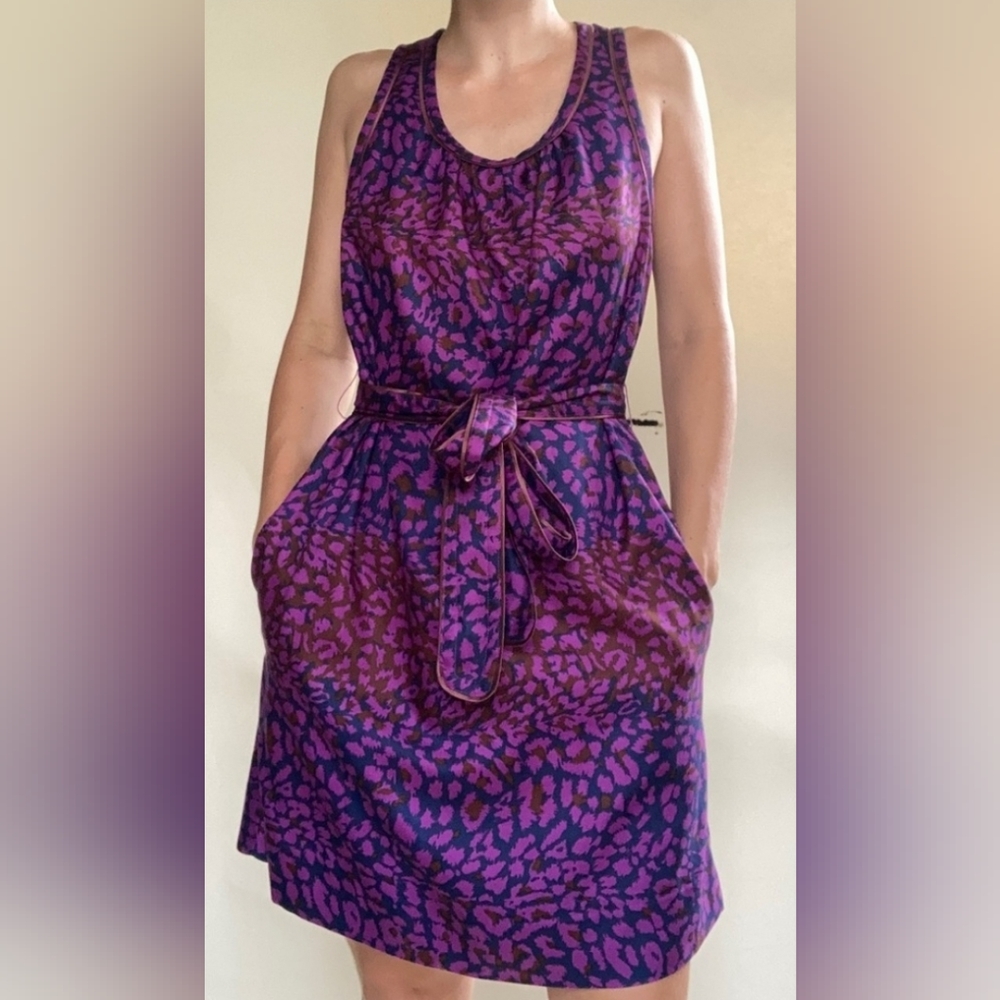 MARC by MARC JACOBS Purple Animal  Leopard 100% Silk Belted Dress Size S